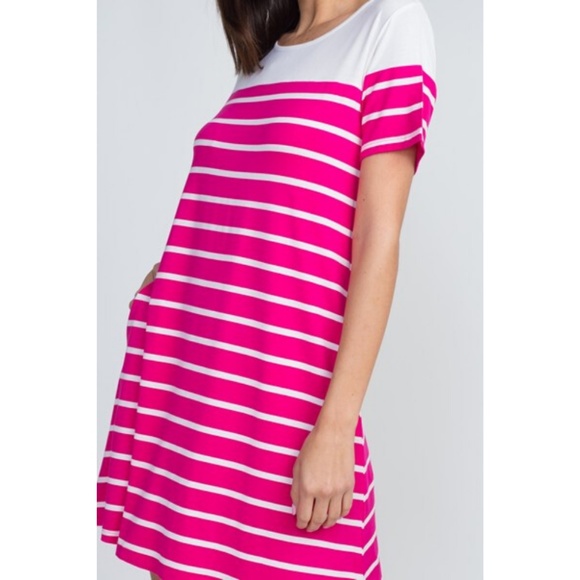 Women's Short Sleeves Striped Soft Stretchy Dress - Picture 4 of 4